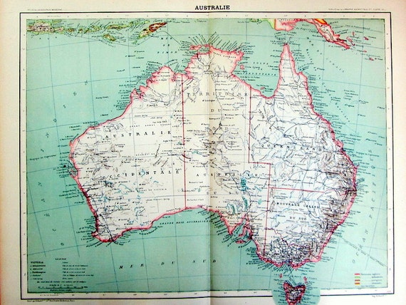 1901 vintage Australia map original by LyraNebulaPrints on Etsy