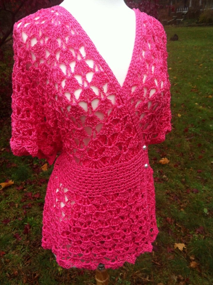 Crochet Hot Pink Lace Wrap Top Crochet Blouse by EclectionsGifts