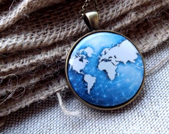 World Map Necklace Blue Necklace