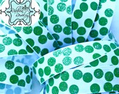 Emerald green sparkly silly dots printed on white 7/8" grosgrain ribbon- Gorgeous in person Il_170x135