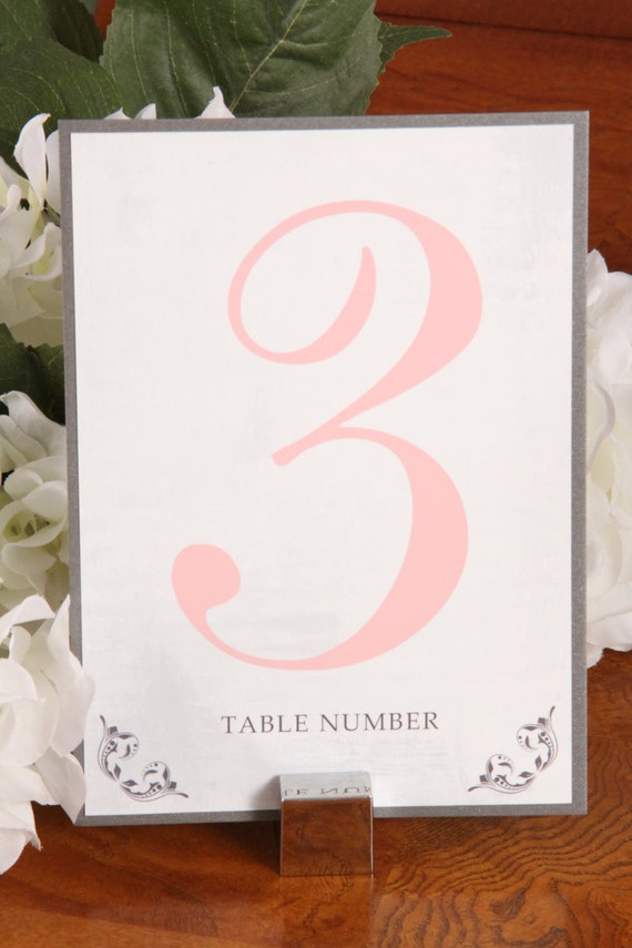 Shabby Chic Wedding Table Numbers,  Pink and Gray Wedding Reception Decor, Wedding Sign, Choose your Color