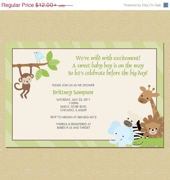 10% OFF SALE Safari Animal Print Border Baby Shower Invitation Il_570xn