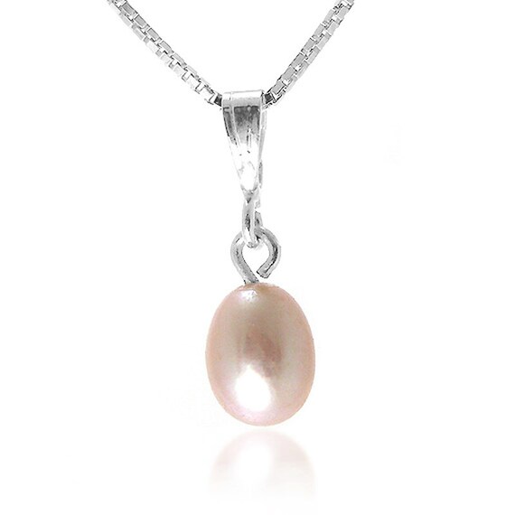 Pearl Drop Necklace Pink Pearl Pendant Necklace by myrozmarin