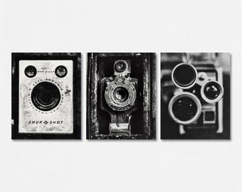 Industrial Decor, Vintage Camera Print or Canvas Wrap Set, Rustic Home Decor, Photographer Art, Vintage Camera Art, Rustic Camera Art.