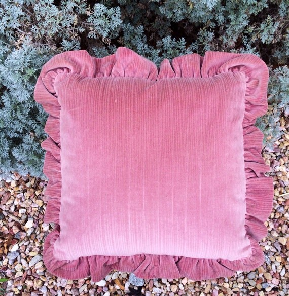 Vintage / Square Throw Pillow / Dark Pink / Ruffle by DustandDaze