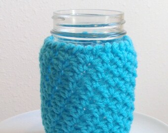 Mason Jar Cozy Turquoise Blue PINT 16 0z. Gift Wedding Decor, Gift for Mom, Drinking Cover, Travel Mug Accessories