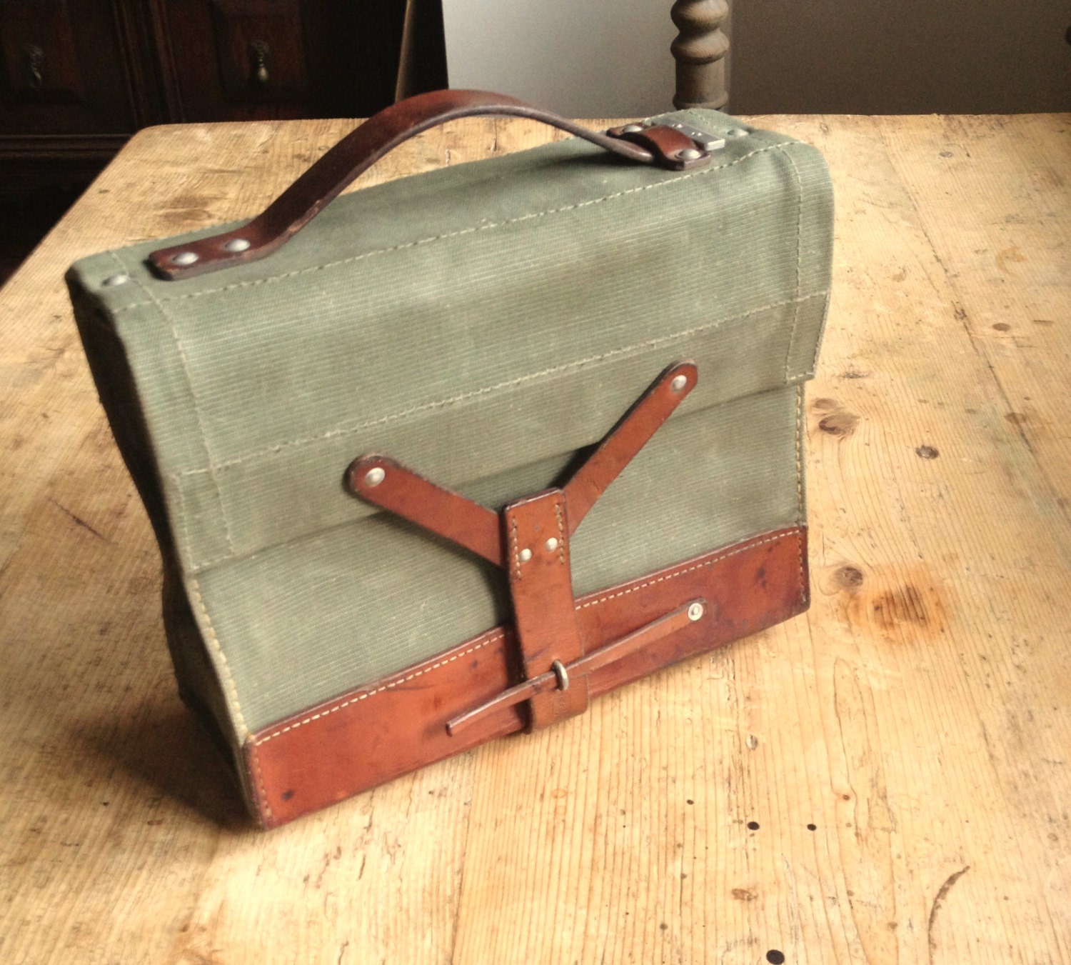 Vintage Swiss Army Ammunition Bag Satchel Leather by VintageZipper