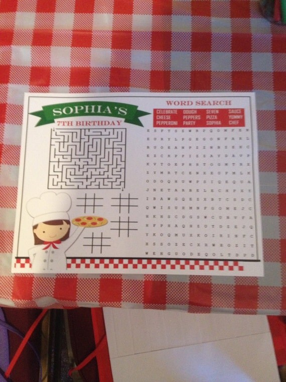 Girl's Pizza Party Game Placemat Printable You by 