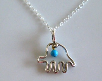 Hamsa Amulets Charm Pendant // Sterling Silver Good Luck Hand // Hamsa Pendant with Turquoise // JUdica Handmade Jewelry