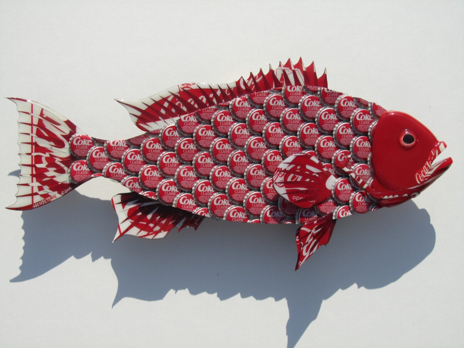 Bottle Cap Fish Metal Wall Art Red Coke Bottlecap Grouper