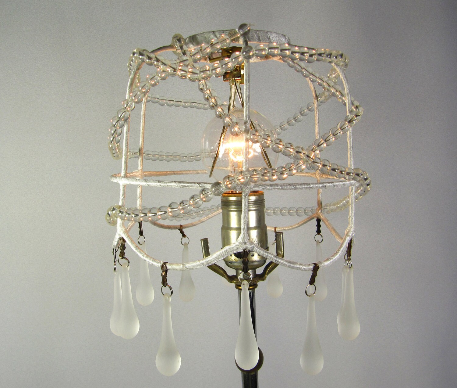 Crystal Lamp Shade Vintage Light Czech Beads Frosted Teardrops