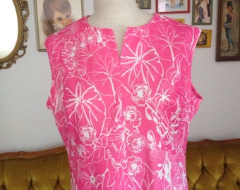 Pretty Pink 1960's Vintage Floral Print Long Maxi Dress By Checkaberry In A Size Large