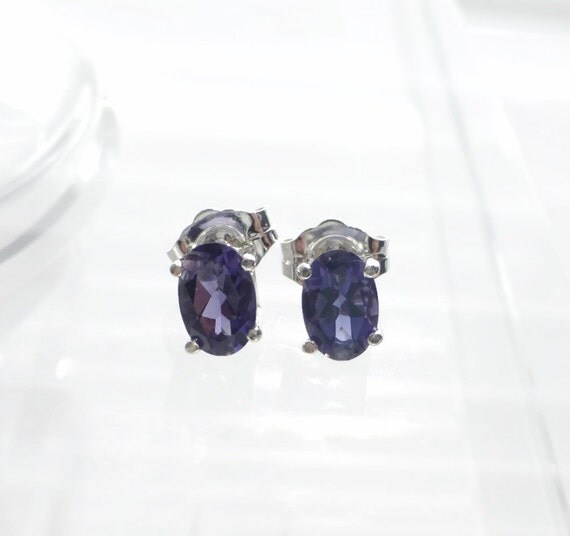 Violet Iolite Earrings, Natural Iolite Jewelry, Gemstone Stud Earrings, Fine Jewelry, 925 Sterling Silver