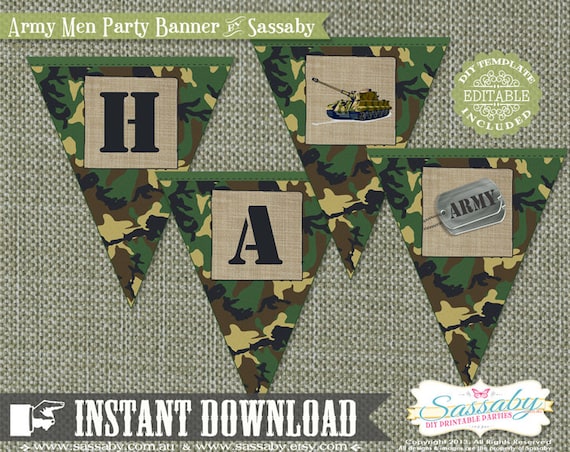 DIY Army Men Party Banner - INSTANT DOWNLOAD - Editable & Printable Party Decoration by Sassaby Il_570xn