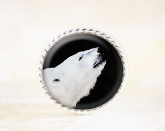 Polar Bear Brooch - Black and White Animal Photo Jewelry, Polar Bear Pin, White Bear Jewelry, Totem Animal Jewelry, Arctic Animal Brooch
