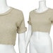 SALE - Vintage Tan Short Sleeve Rib Knit Studded Crop Top / Small