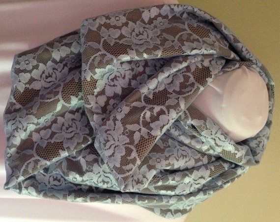 Light Blue Lace over Tan Extra Long Infinity Scarf