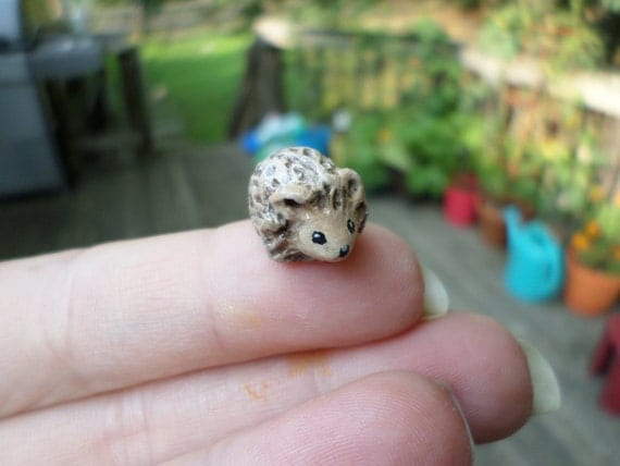 miniature tiny hedgehog paper clay sculpture animal totem