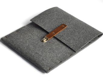 MacBook Pro 13 Sleeve, Case, Cover grey synthetic felt briefcase handmade by SleeWay