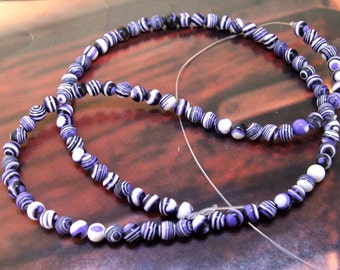 Charm 4mm Round Purple Zebra Stripe malachite gemstone bead Loose Full One strand