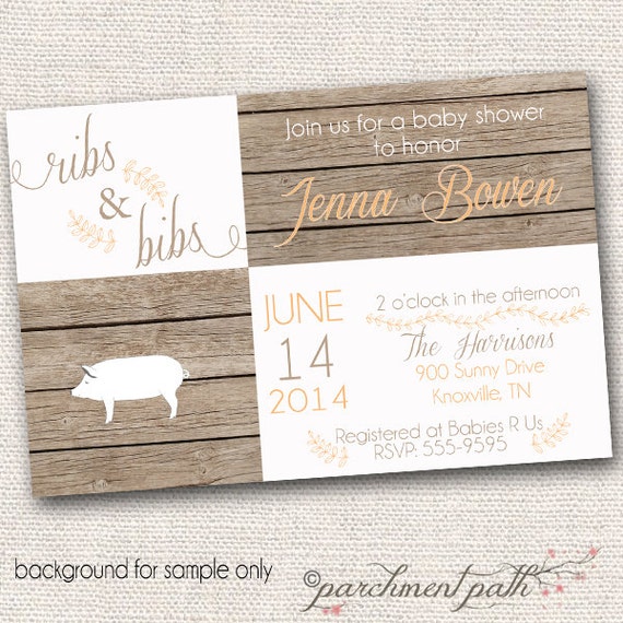 Ribs and Bibs Custom Baby Shower Invitation by parchmentpath