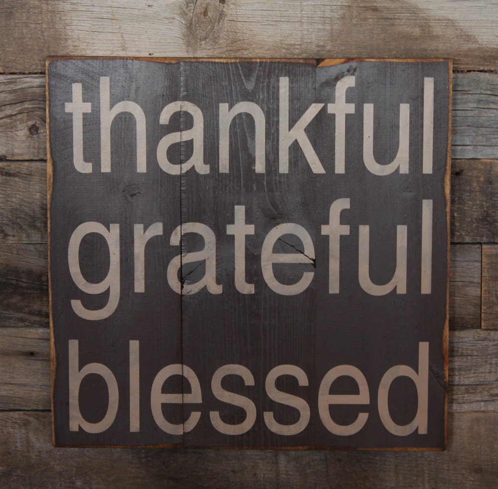 Large Wood Sign Thankful Grateful Blessed Subway Sign