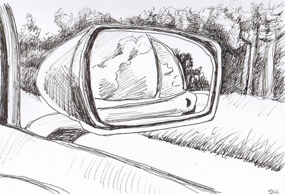 Items similar to Rearview Mirror Original Ink Drawing on acid-free