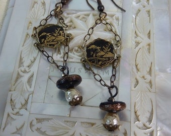 ORIENTAL NIELLO VINTAGE assemblage earrings so antique