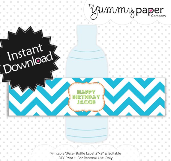 Editable Splish Splash Party Bottle Labels - Instant Download - Editable Water Bottle Wrappers .. ss01 Signature Collection Il_570xn