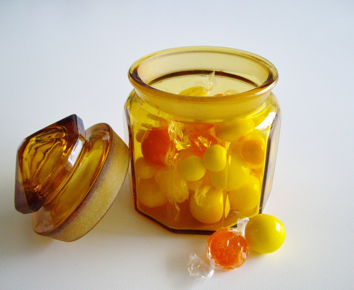 Vintage Jar Amber Yellow Glass Jar with Lid or by Vintagerous