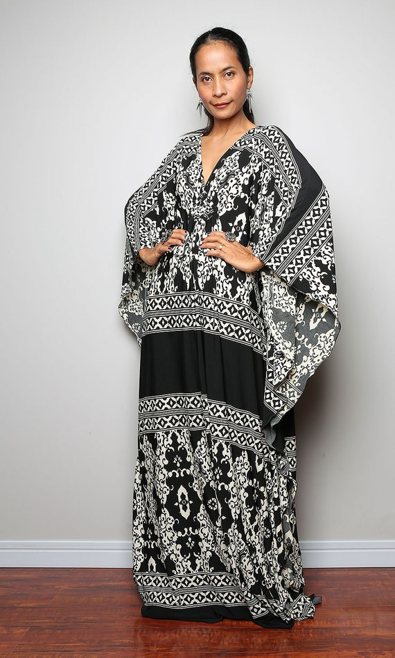 Maxi Dress Black and White Kaftan Kimono Butterfly Maxi