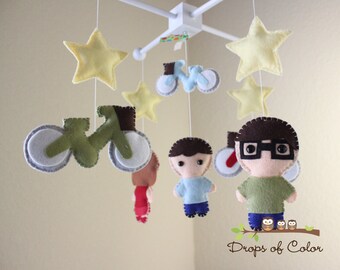 Baby Crib Mobile - Baby Mobile - Bicycle Bike Mobile - Family and Bicycles Mobile - Your Own Family Mobile, Pets and More (Pick your colors)