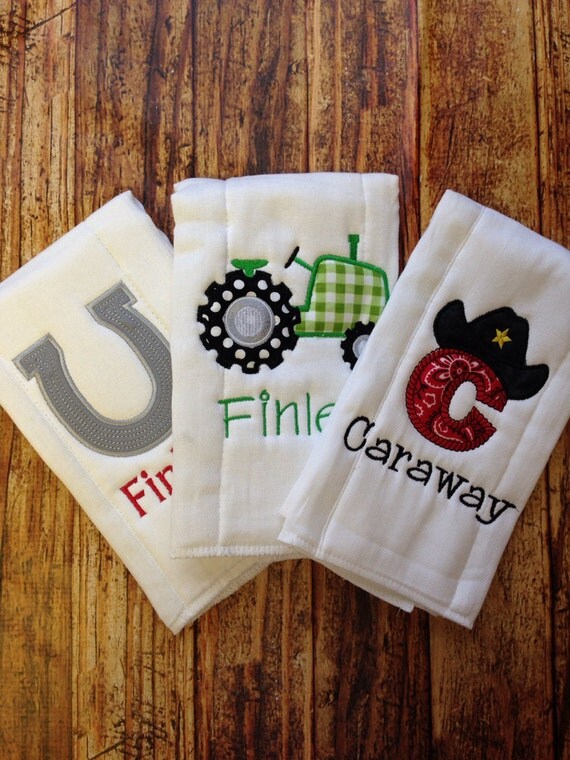 Set of 3 Personalized Burp Cloths Diaper Cloths by Rubyandoliver