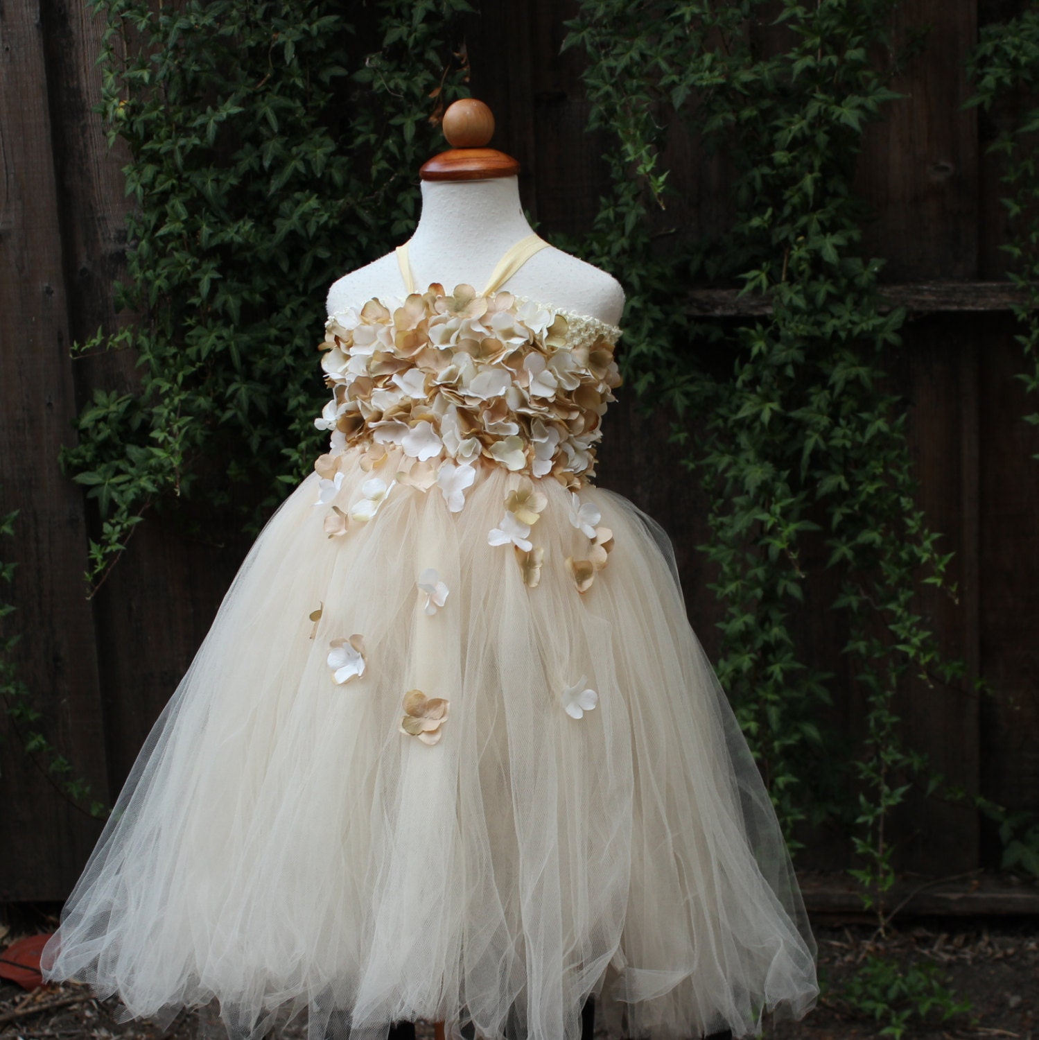 Items similar to Flower Girl Dress- Beige Flower Girl tutu ...