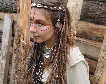 Earthy Brown Felted Dreads Clip In Dreadlocks Extensions Wool Felt Locks Festival Weft Clip Tribal Pixie Earth Gypsy Hair Feathers