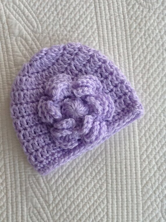Newborn Baby Girl Vintage-Look Soft Lavender Crochet Hat with Flower, Baby Lavender Hat, Photo Prop, Valentine's Day Baby Hat