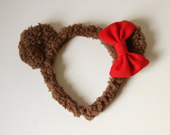 Fuzzy Bear Ears Headband - Sweet Lolita Brown Red Accessory