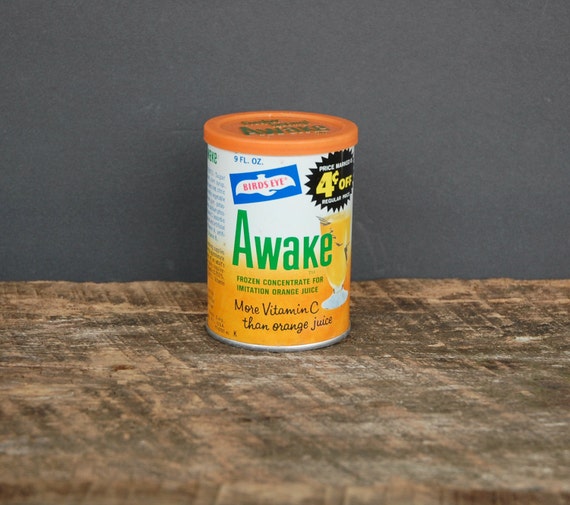 Vintage Orange Juice Can Birds Eye Awake