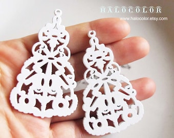 Painting Series - 35x60mm Pretty White Long Symmetry Wooden Charm/Pendant MH256 04