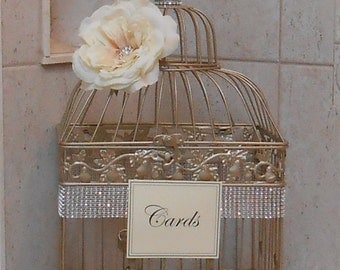 Large Birdcage Wedding Card Holder / Champagne Gold Birdcage / Wedding Box / Elegant Wedding / Gold Birdcage / Wedding Cardholder
