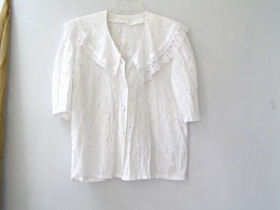 Vintage Big Collar White lace woman Blouse Victorian style