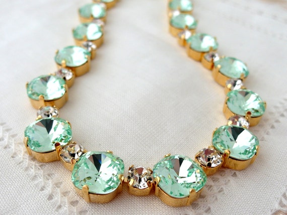 Clear Mint diamond Swarovski crystal necklace, Bridal necklace, Statement necklace, Bridesmaid gift, Tennis necklace,Wedding jewelry