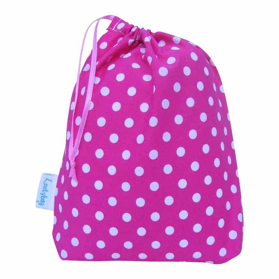 Drawstring Pink Polka Dot Fabric Party Bag or Gift Bag