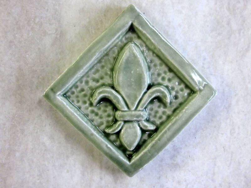 Ceramic Accent tile 2x2 Fleur de Lis tiles by FarRidgeCeramics