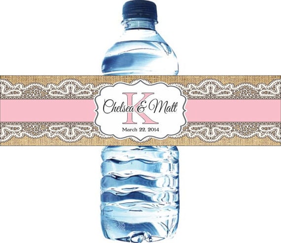 150 Wedding Stickers, Burlap Waterproof Water Bottle Labels - Printed labels with your wedding colors Il_570xn