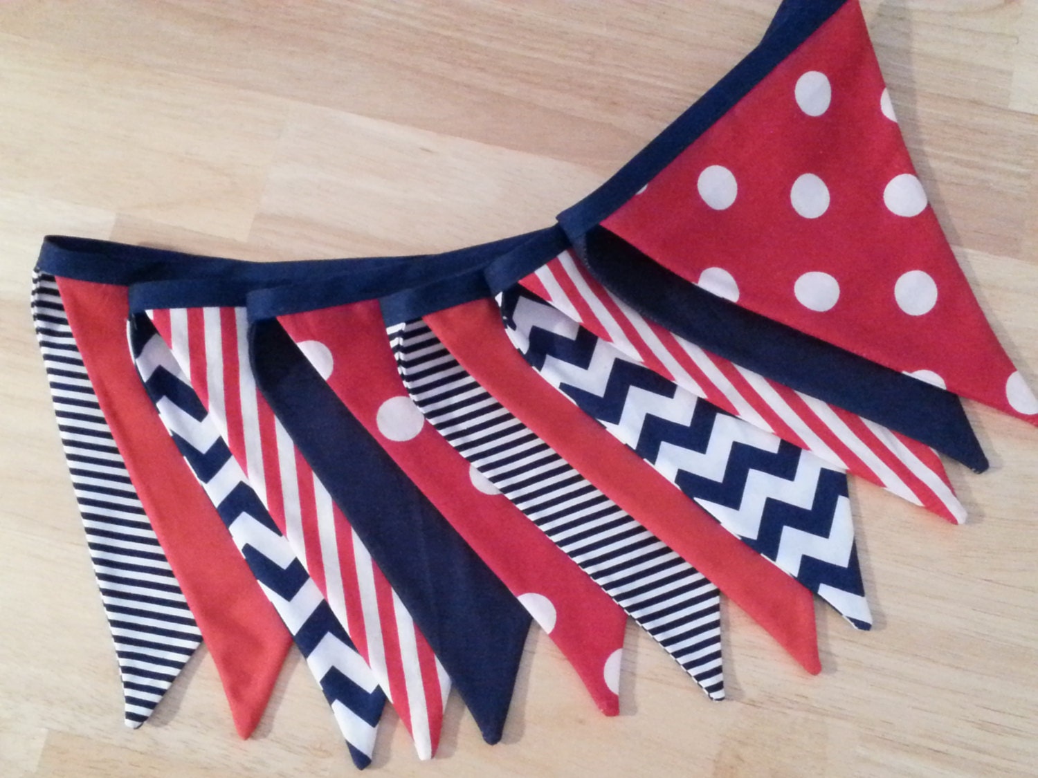 Fabric pennant banner/navy red white/nautical banner/ navy