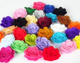 Felt Flower. 100 pcs. Size: 23 - 25mm Pick your colors.