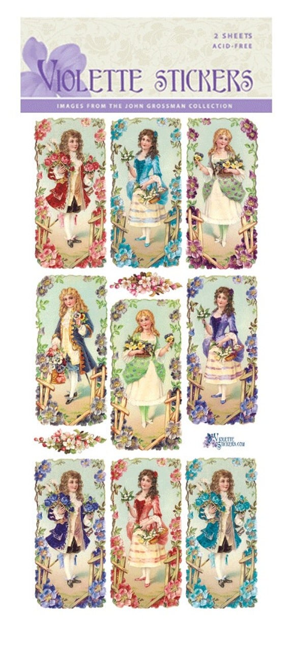 French Valentines Sticker Package - 2 sheets - from Violette Stickers