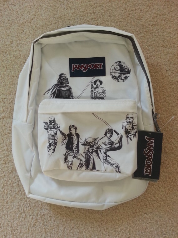 White and Black Star Wars Themed Jansport Backpack