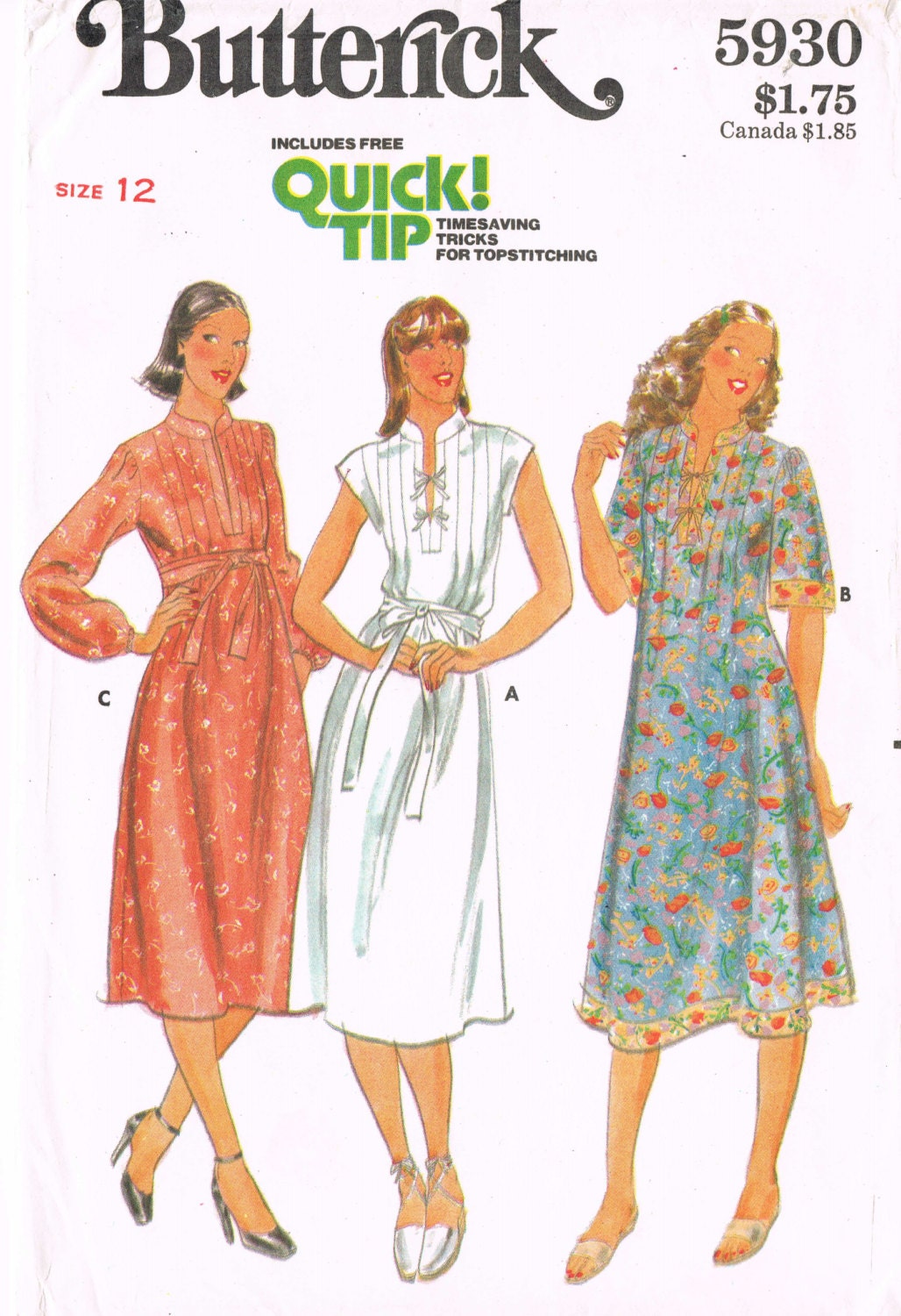 Sewing Pattern 1970s Vintage Butterick 5930 Size 12